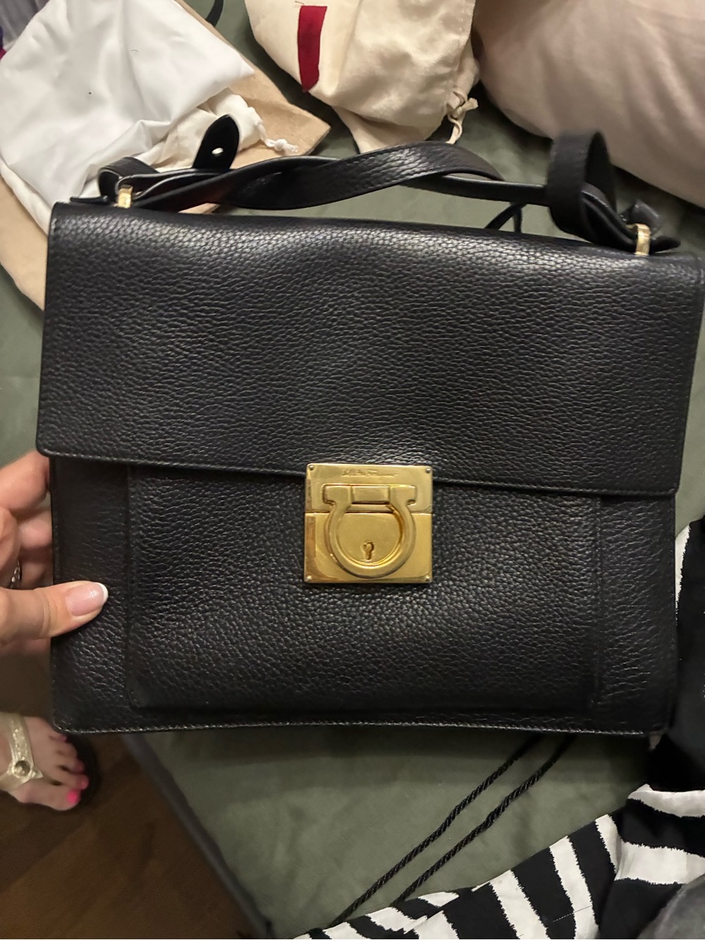 Salvatore Ferragamo Black Leather Top-Handle Satchel with Gold Hardware - Picture 3 of 4